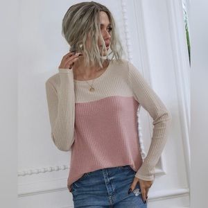 Two tone waffle long sleeve shirt women’s size Medium
